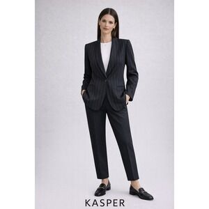 Kasper Petite Classic Blazer Black White Stripe Jacket Modern Minimalist Chic